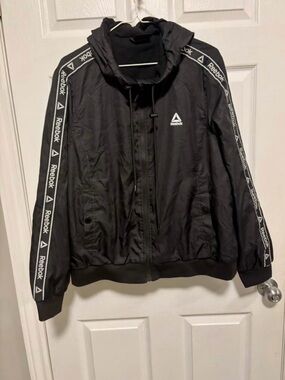 Reebok Black Hooded Track Jacket with Logo Tape